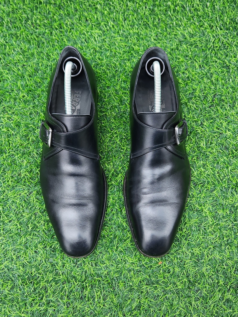 Ferragamo Men's Black Leather Monk Strap Dress Shoes Size 9D